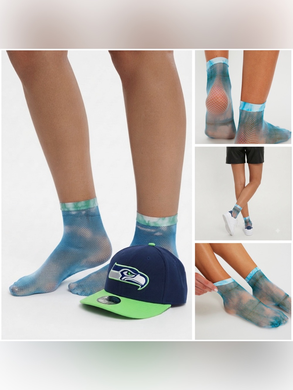 NWT Maria La Rosa Blue Tie Dye Mesh Lace Socks in Blue